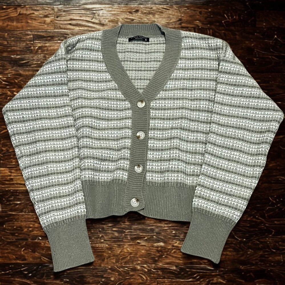 Final Touch Green Striped Knit Cardigan Sweater Size M Like New